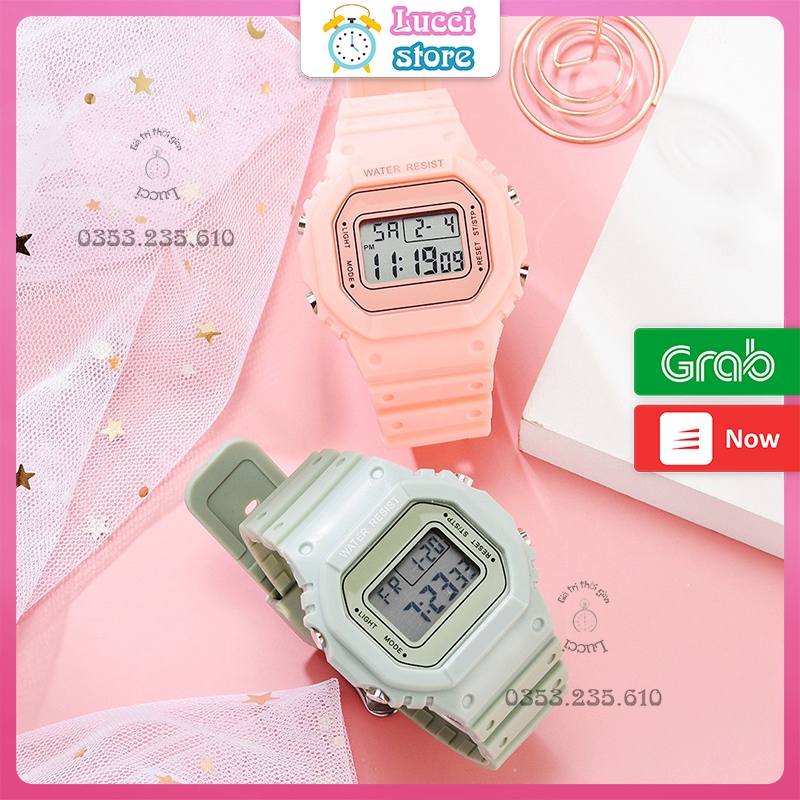 Đồng hồ điện tử nam nữ dây nhựa silicon mặt vuông, chống nước, đủ chức năng | BigBuy360 - bigbuy360.vn