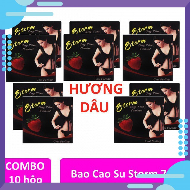 [baocaosugai][ Shop Chính Hãng ] Combo 10 hộp bao cao su Strom Bi dâu ( che tên sp )