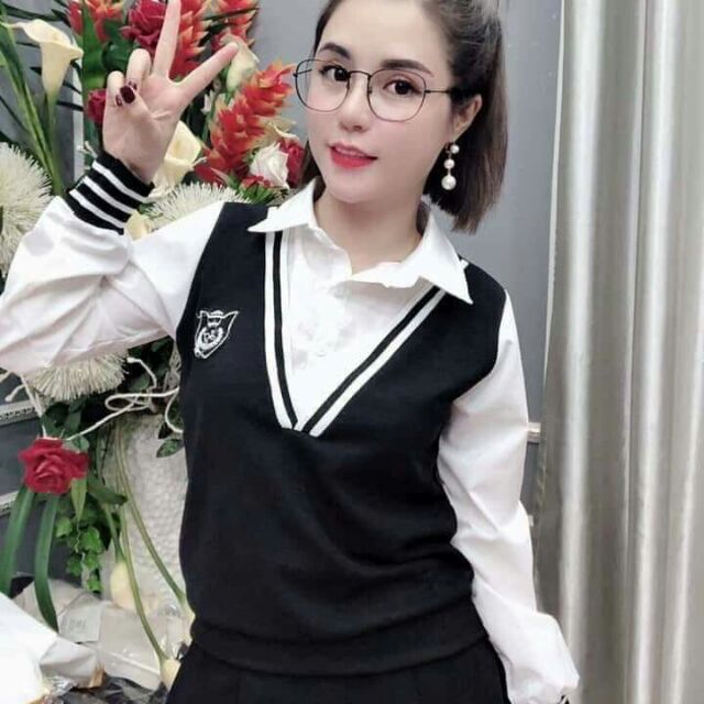 Áo len phối sơ mi