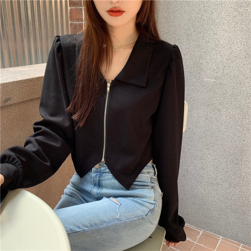 Áo Khoác Cardigan Ngắn Tay Dáng Rộng Phối Khóa Kéo Thời Trang Mùa Đông Cho Nữ Plus Size