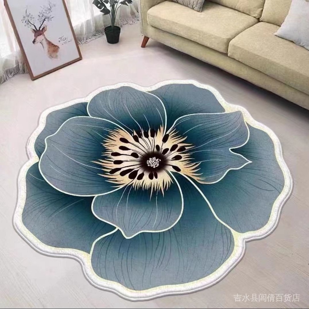 Thảm Lót Sàn Giả Len Cashmere Chống Trượt Hình Bông Hoa Độc Đáo