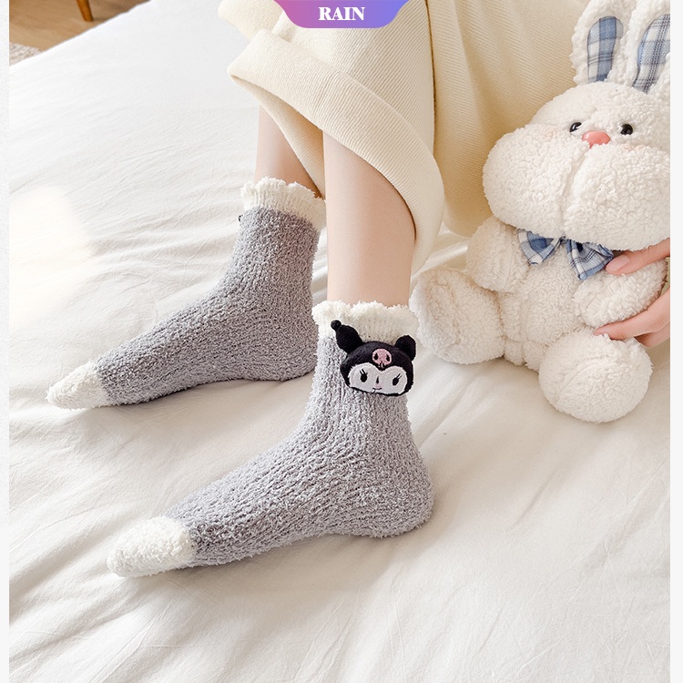 SANRIO Vớ Len Lông Cừu San Hô Giữ Ấm Mùa Đông In Họa Tiết Hoạt Hình Kuromi My Melody Cinnamoroll Dễ Thương Làm Quà Tặng Cho Bé Gái