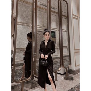 (HÌNH THẬT) ĐẦM SƠ MI XOẮN EO TAY DÀI FORM DÀI