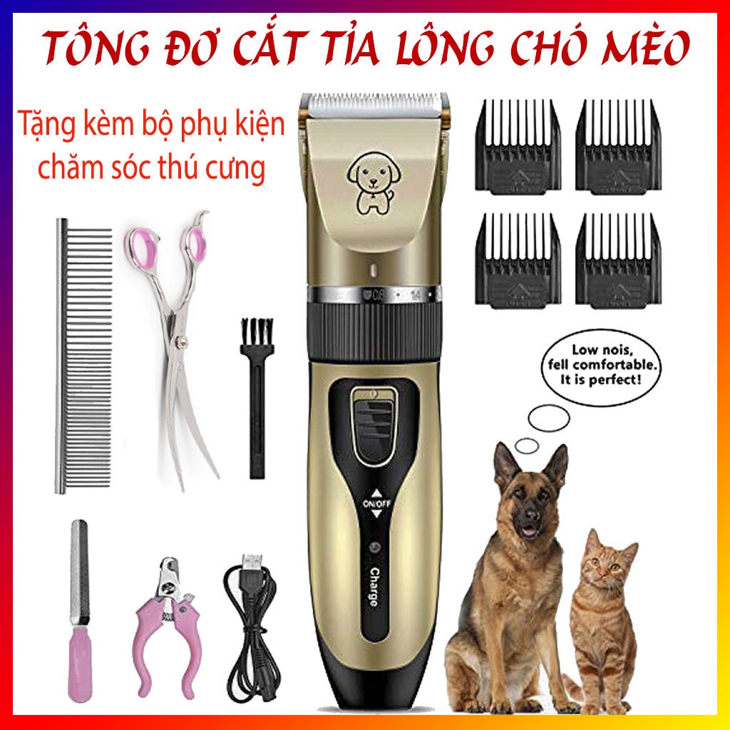 ✅Tiếng Ồn Siêu nhỏ✅Tông đơ cắt tỉa lông thú nuôi - Tăng đơ hớt lông chó - Tặng kèm dũa + kéo cắt móng