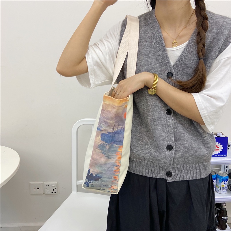 Túi xách IELGY vải bạt sức chứa lớn đeo vai phiên bản thời trang mua sắm Nhật Hàn cho nữ