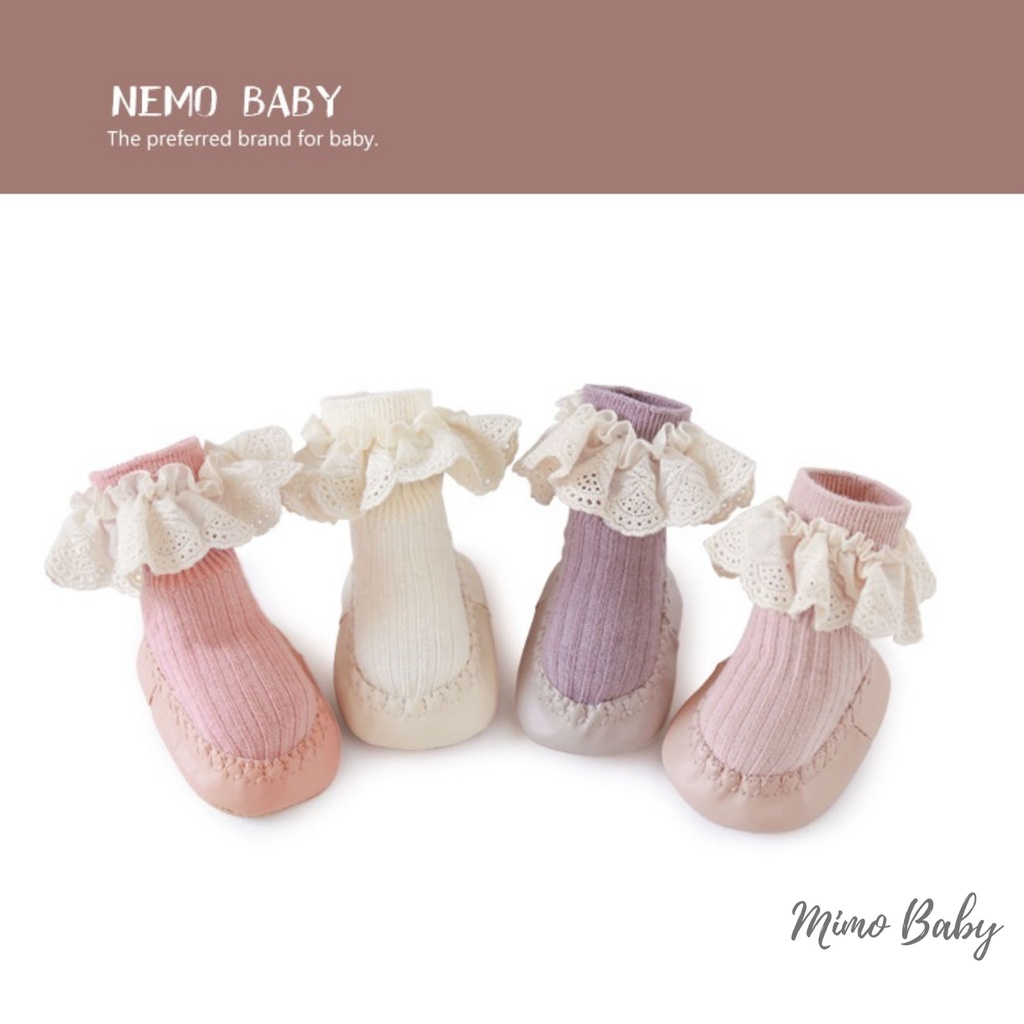 Giày tất tập đi chống trơn trượt viền ren cho bé mimo baby T07