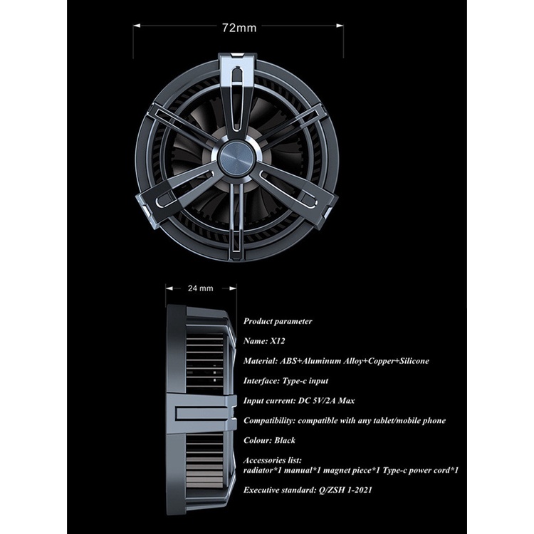 Quạt Tản Nhiệt Bán Dẫn Làm Mát Nhanh Di Động Cho Điện Thoại Android / Máy Tính Bảng X12