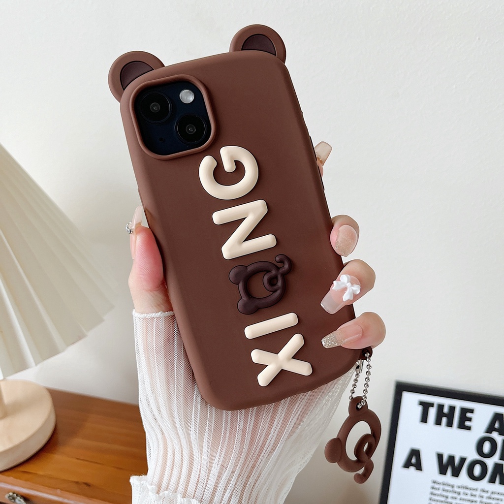 Ốp Điện Thoại Silicon Mềm Hình Gấu Nâu Và Chữ 3D Cho iphone 13 Pro MAX 12 Pro MAX 11 Pro MAX X XS MAX XR 6 6S 7 8 Plus