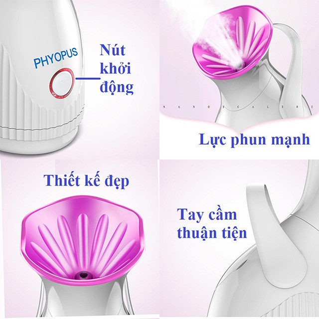 Máy xông hơi mặt MINI PHYOPUS  2 trong 1 ,Máy xông chanh sả, phun sương tinh dầu mini công nghệ nano mini cao cấp