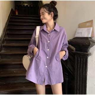 [SẴN TÍM][SALE] Áo Sơ Mi Form Rộng Ulzzang Hàn Quốc Màu Tím/Đen/Rêu/Trắng