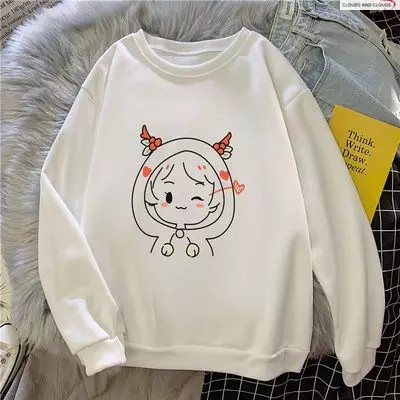Áo hoodie cổ tròn họa tiết hoạt hình cô gái quàng khăn chất nỉ bông dày siêu ấm, cho các bạn trẻ đi dạo phố, đi học