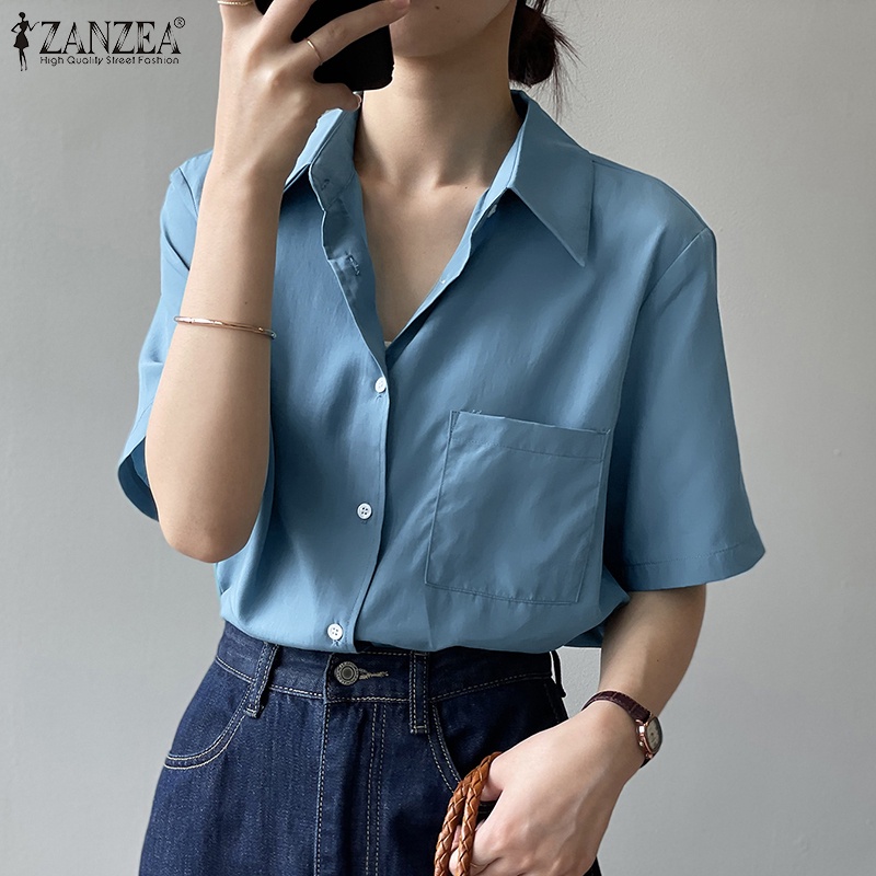 Zanzea Áo Sơ Mi Tay Lửng Thời Trang Dành Cho Nữ