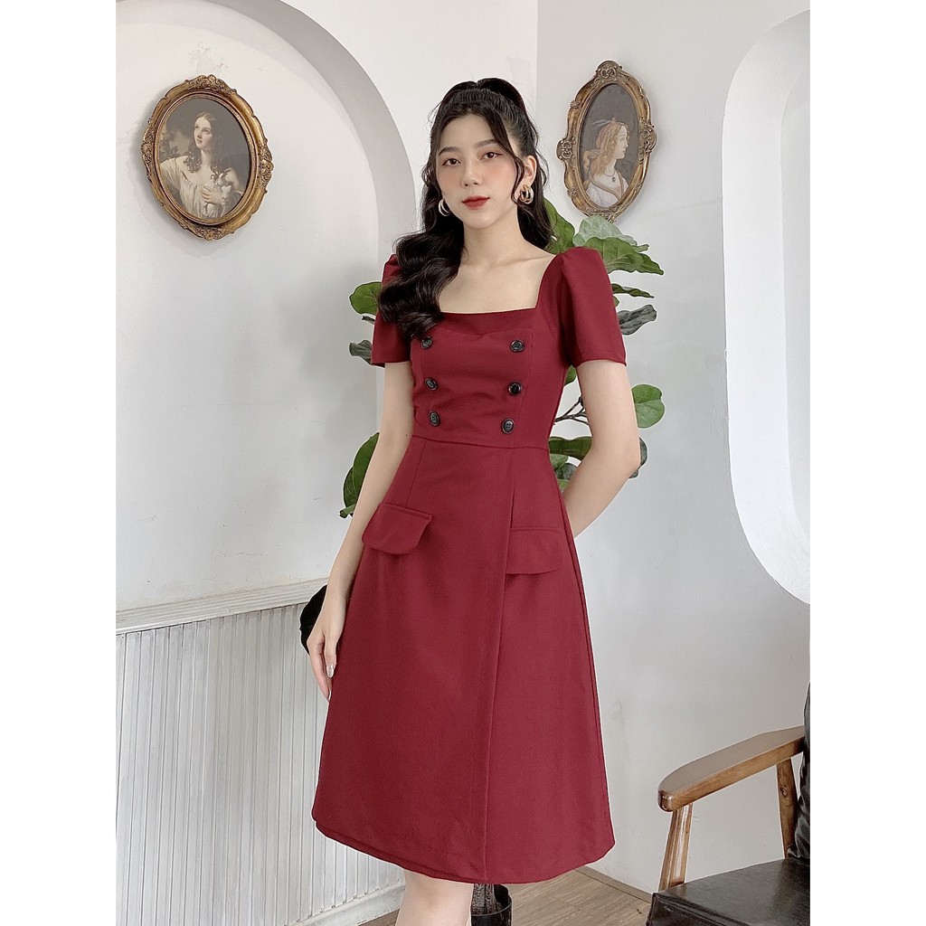 Đầm Cổ Vuông Dáng Chữ A Nhẹ Chất Vải Dày Dặn_V709 | BigBuy360 - bigbuy360.vn