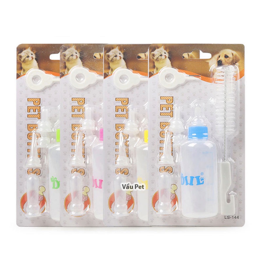 Bình Ti Bình Sữa Chó Mèo Sơ Sinh 60ml bao gồm 5 núm ti và vây cọ bình
