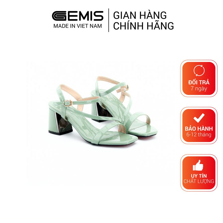 Sandal cao gót mũi vuông da bóng 5cm GEMIS - GM00094 Xanh