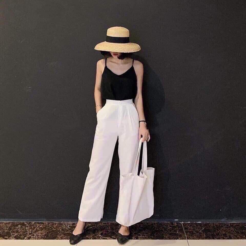 Quần ống rộng đũi suông dáng dài THUS Culottes xuông khóa thật hàng cao cấp Q2C03