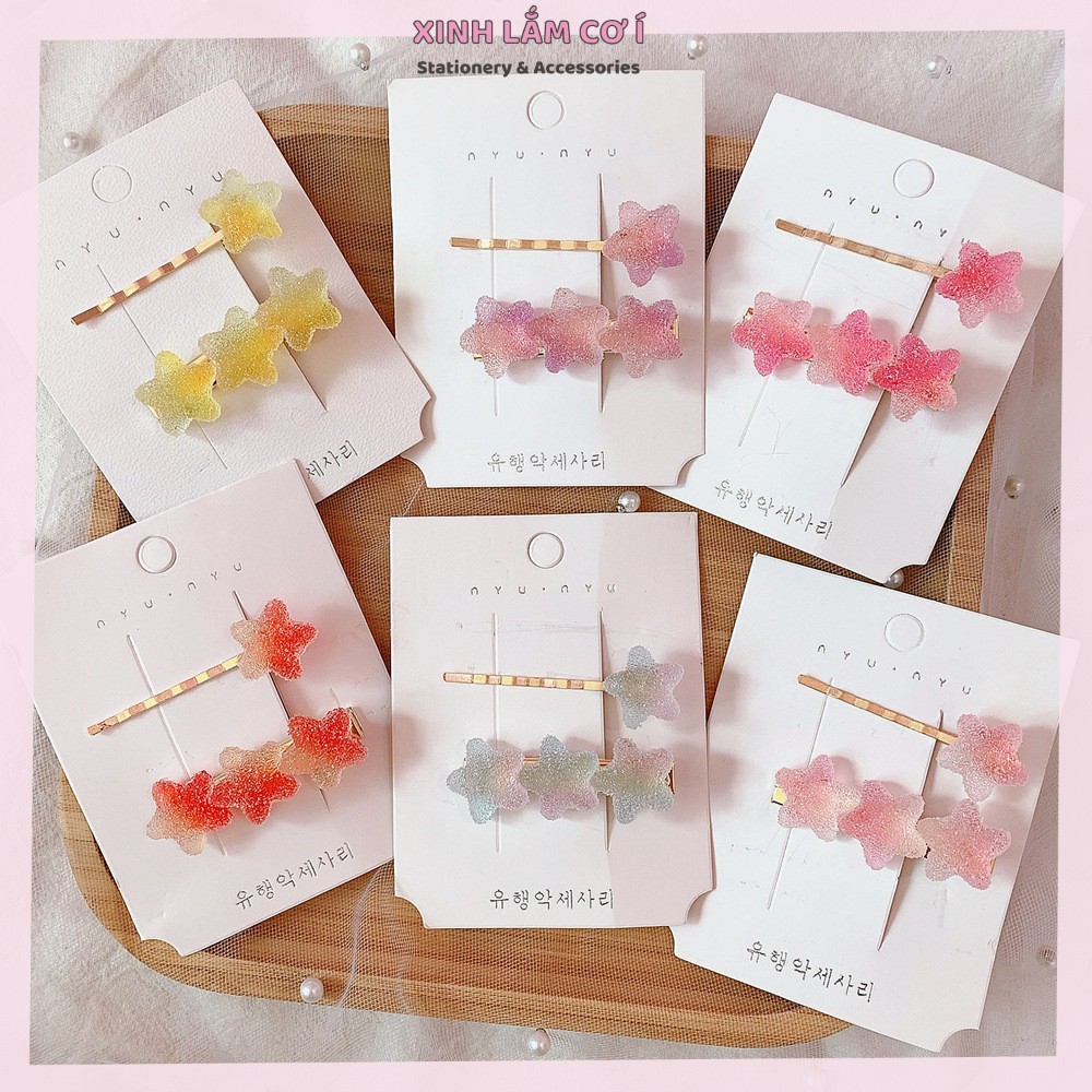 Set 2 Kẹp Tóc Kẹo Dẻo Ngôi Sao, Trái Tim Cực Xinh Xắn [Xinh Lắm Cơ Í]