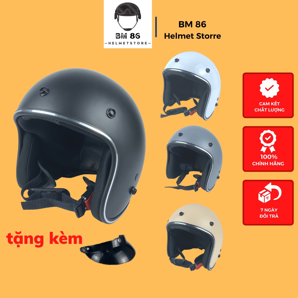 Mũ bảo hiểm 3/4 Classic Lót Đen - Full màu tặng kèm lưỡi trai - Hàng C.TY An Toàn, Đạt Chuẩn QUATEST