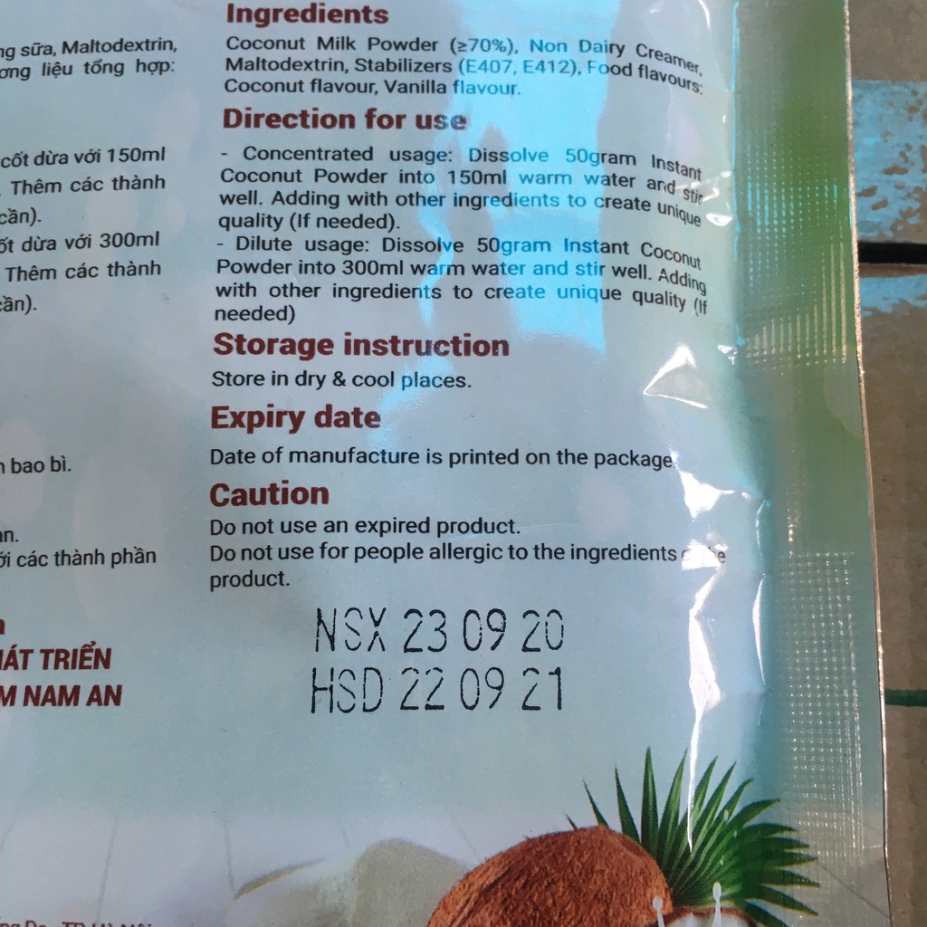 1 Gói BỘT CỐT DỪA SÓC VÀNG 50gr - Hiệu Nafotech chính hãng chuyên dùng nấu chè, làm bánh và pha chế đồ uống