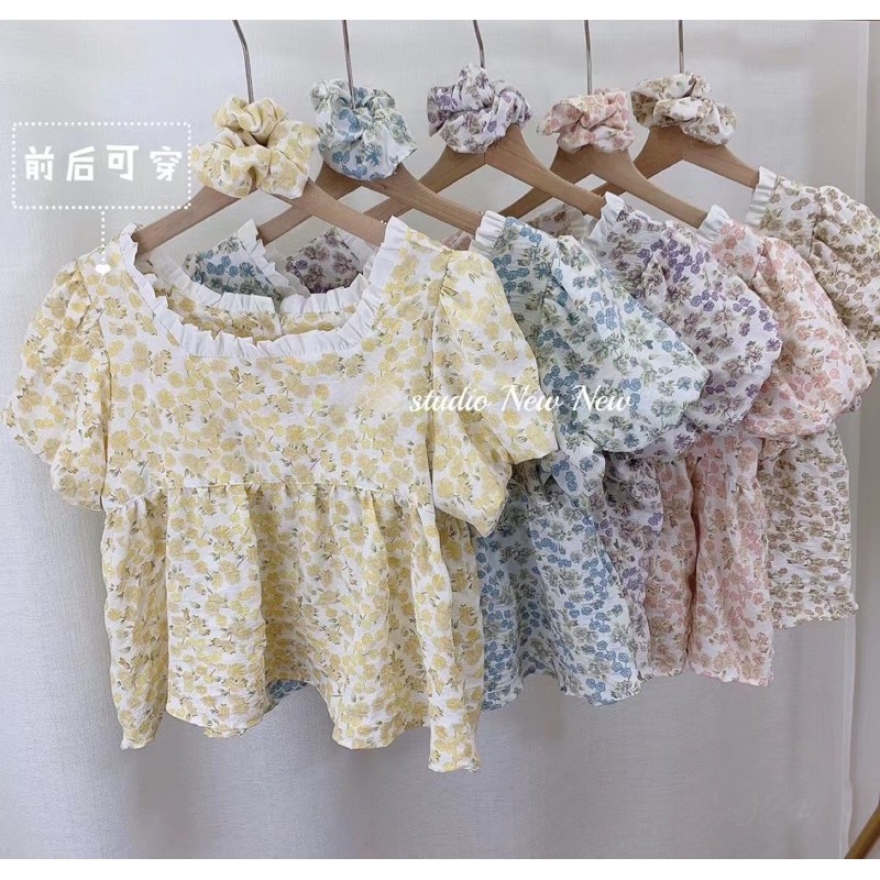 Áo thô baby doll kẻ caro cổ vuông viền ren mặc được hai mặt (kèm dây buộc tóc) Ulzzang style🌸 Hàng Quảng Châu