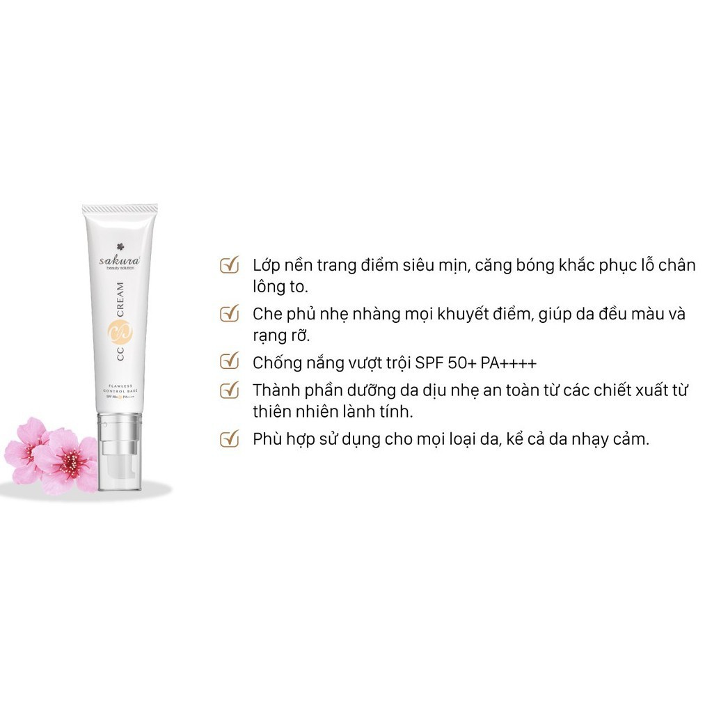 [DEAL SỐC]  Kem Sakura Cc Cream Flawless Control Base Spf50, Trang Điểm Chống Nắng, Giúp Da Đều Màu, Dưỡng Da Dịu Nhẹ, A