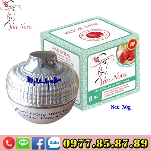 Kem trắng da đa chức năng 8 tác dụng dưỡng chất Linh chi đỏ và Collagen SAN NORA (30g)