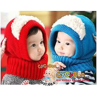 Mũ len liền khăn tai cừu cho bé