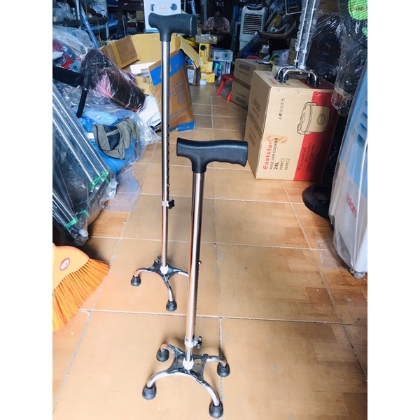Gậy chống cho người già, gậy batong inox có 4 chân đỡ hàng đẹp rất chắc chắn