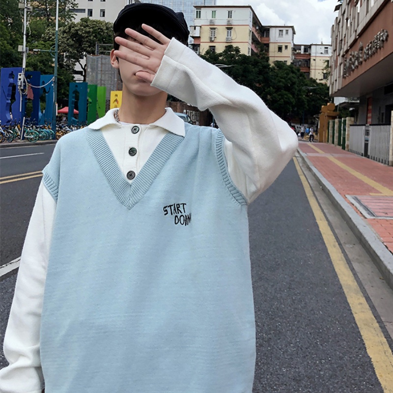Áo Sweater Giả Hai Lớp Form Rộng Thời Trang Hàn Quốc Sành Điệu Cho Nam