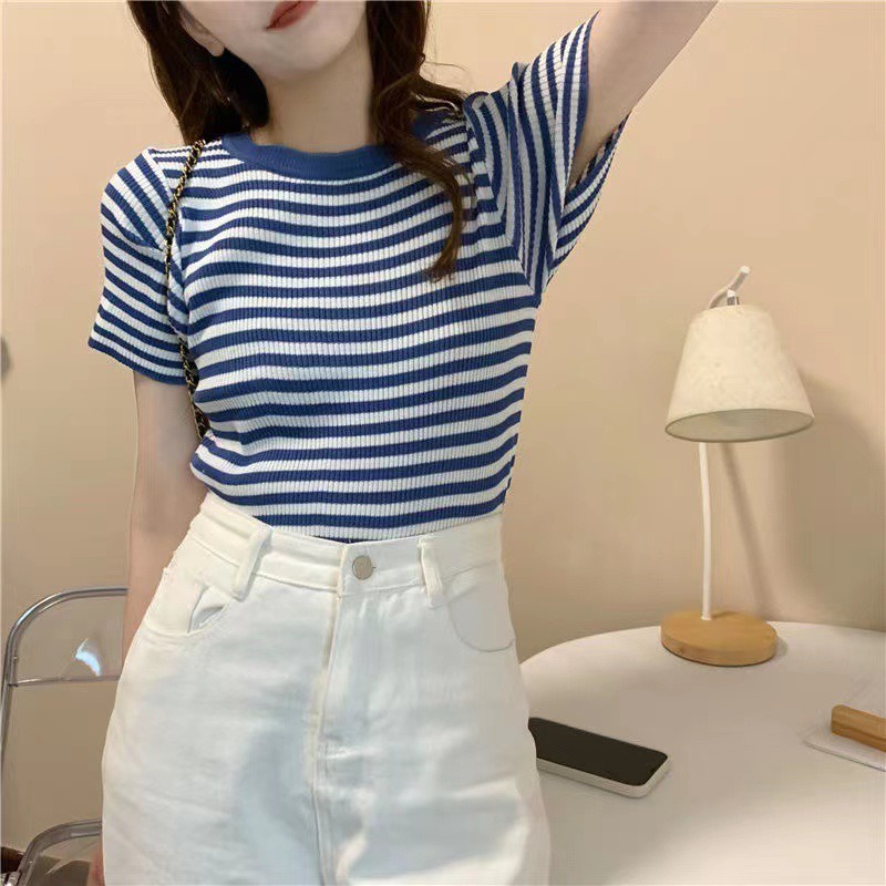 Áo thun ngắn tay kẻ ngang Thucucstore Áo croptop kẻ ngang nhiều màu hàng Quảng Châu loại 1