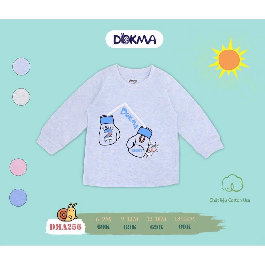 Áo thun dài tay thu đông vải cotton cho bé trai bé gái Dokma sale size 6M-24M DA256 Lamiha