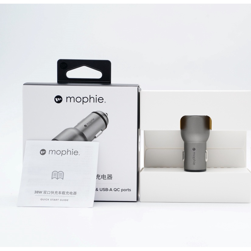 Sạc Ô Tô 38W 2 Cổng Mophie - PD 3.0 20W - QC 3.0 18W - Aluminum - Hàng Chính Hãng - Mới 100%