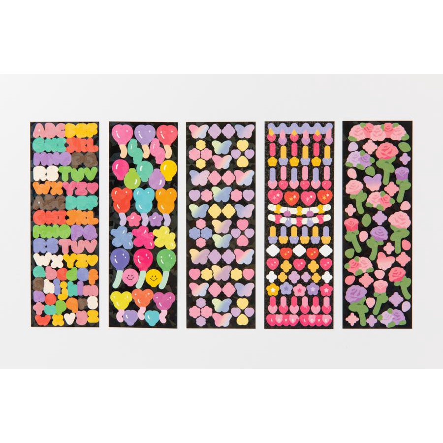 Set 9 Tấm Sticker ARTBOX Hàn Quốc Hologram Lấp Lánh Dễ Thương Phong Bì Màu Hồng