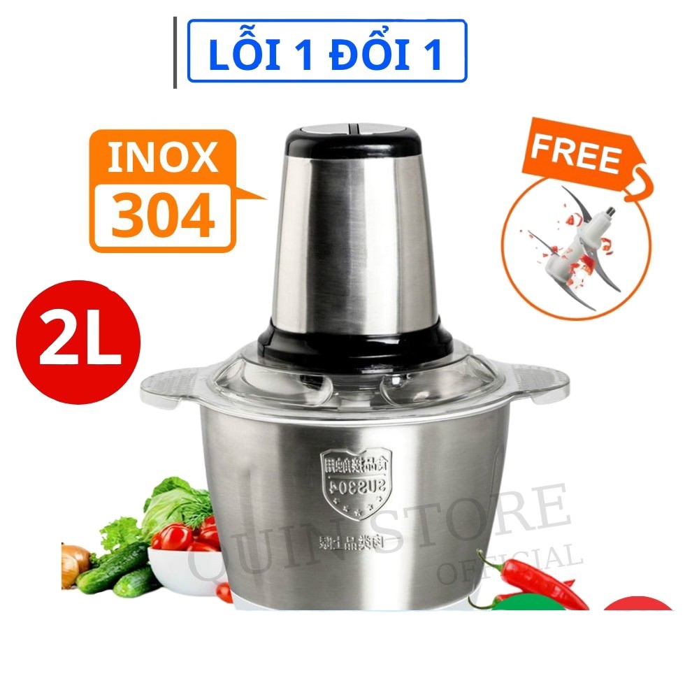 Máy Xay Thịt Cối INOX 304, Công Suất 250W Cực Mạnh, Dung Tích Lớn Lên Đến 2L, Máy Xay Thịt Bằng INOX Không Rỉ