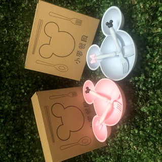 Bát ăn dặm lúa mạch hình Mickey kèm thìa dĩa (set nơ)