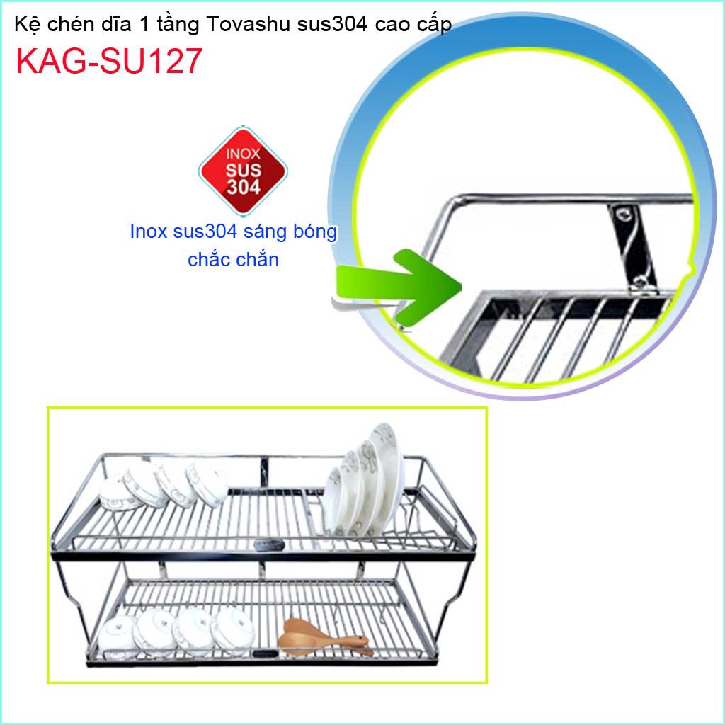 Kệ đựng chén bát 70cm, kệ úp chén dĩa SUS304 Tovashu KAG-SU127