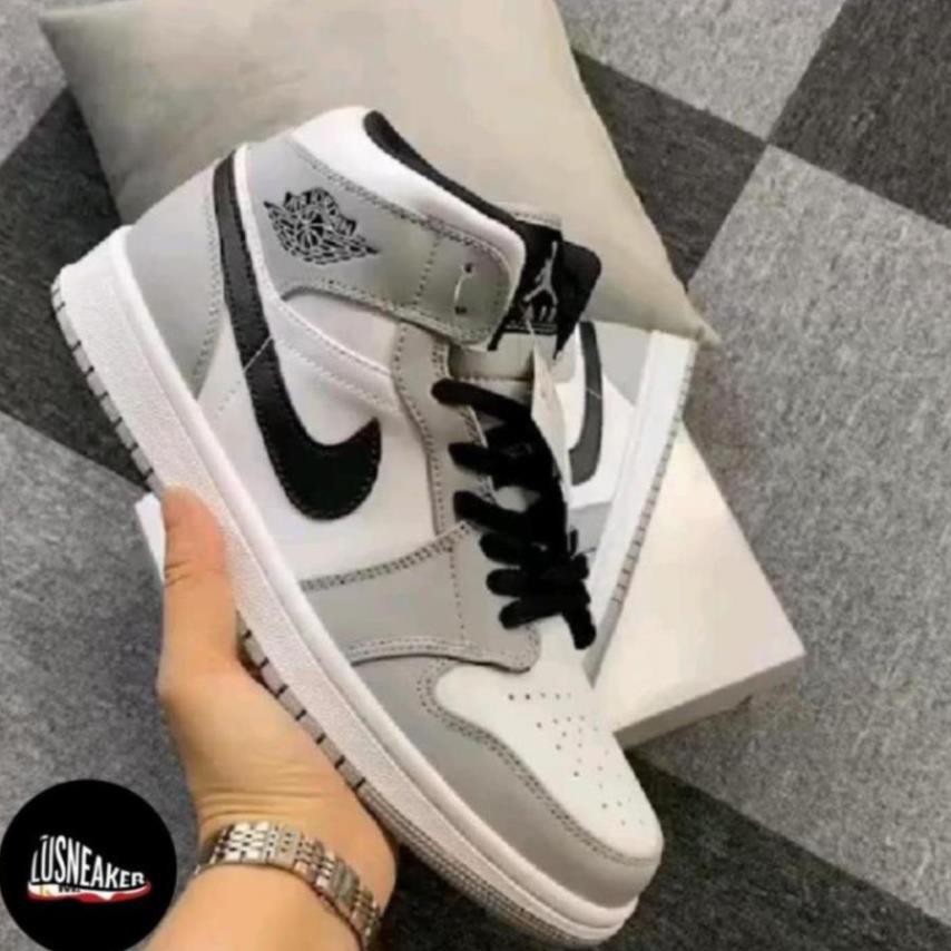 Giày thể thao JD1 Retro High Light Smoke Grey cao cổ xám logo đen, Giầy jordan xám cổ cao