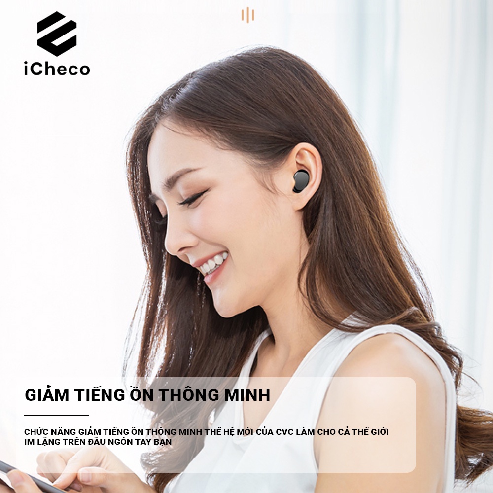 Tai nghe bluetooth không dây ICHECO TW02 PRO nhét tai true wireless chống ồn kháng nước cao cấp chính hãng