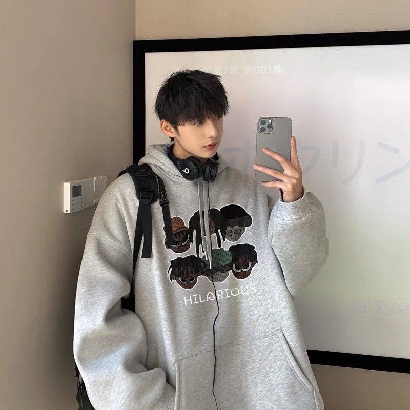 Áo Hoodie Nỉ Bông Tay Dài Túi Bụng To Hoạ Tiết Đầu Người