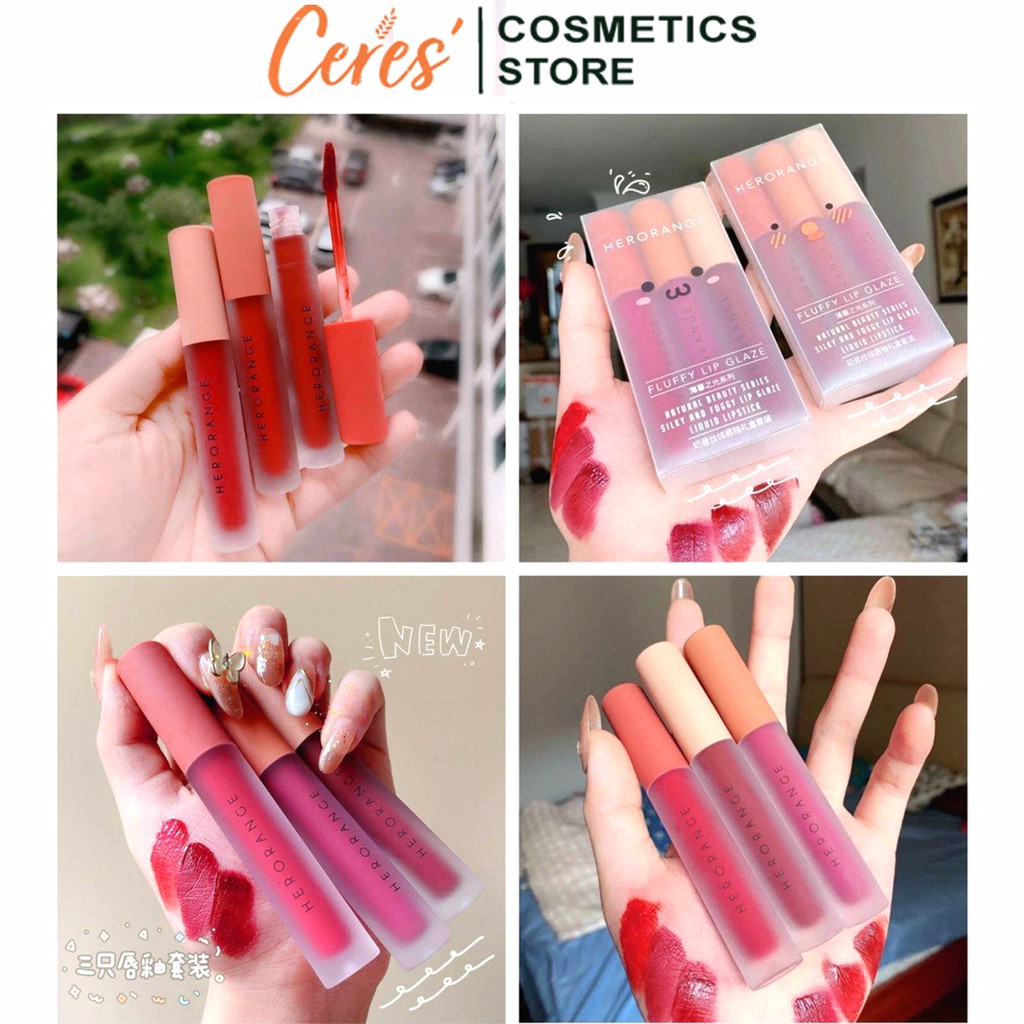 Son Kem Lì 💄𝑭𝒓𝒆𝒆𝒔𝒉𝒊𝒑💄 Son Herorange - Son Dưỡng Kem Lì Nội Địa Trung Set 3 Cây | BigBuy360 - bigbuy360.vn