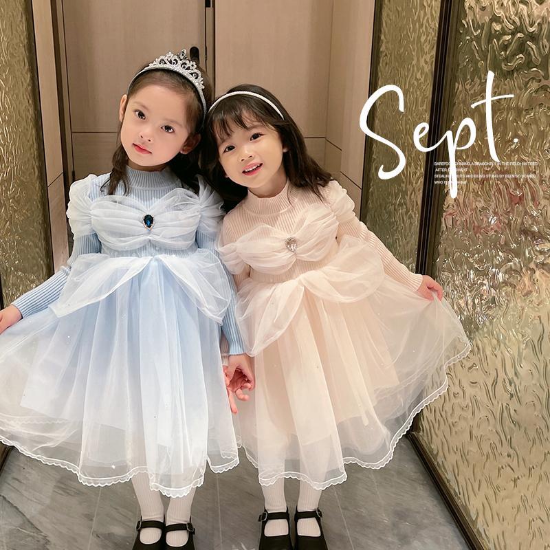 Đầm Dệt Kim Phối Lưới Phong Cách Phương Tây Thời Trang Xuân Thu Chất Lượng Cao Cho Bé Gái 2021