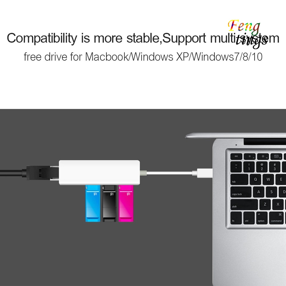 Bộ Chia Mạng Lan Rj45 3 Cổng Usb / Type-C 3 Usb2.0