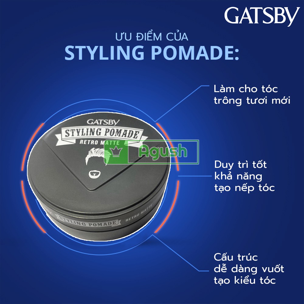 Sáp vuốt tóc tạo kiểu giữ nếp tóc cứng Gatsby Styling Pomade x Wax Retro Matte 75g chính hãng thơm không bóng gốc nước