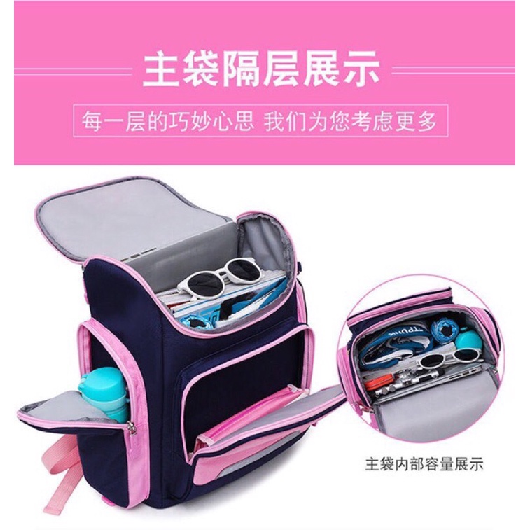 Balo chống gù có bánh xe kéo cho bé gái