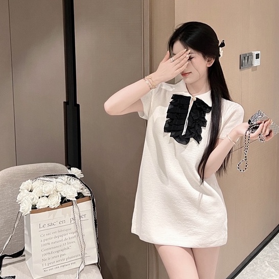 Đầm Dệt Kim Tay Ngắn Màu Trắng Thời Trang Mùa Hè Phong Cách Hàn Quốc Cho Nữ