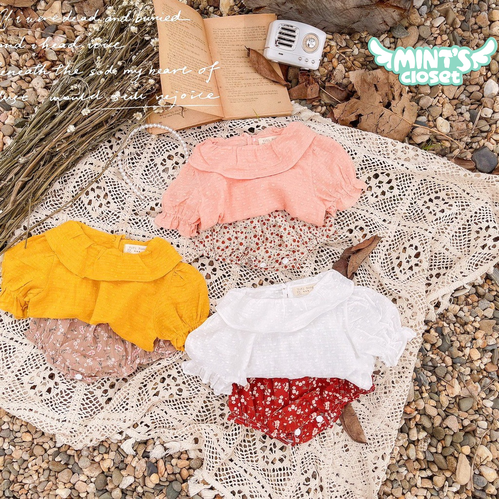 Set áo cổ tròn tay phồng kèm quần hoa lưng thun bé gái sơ sinh 1 2 3 tuổi MINTSCLOSET Mint's Closet - GA2047 - q167