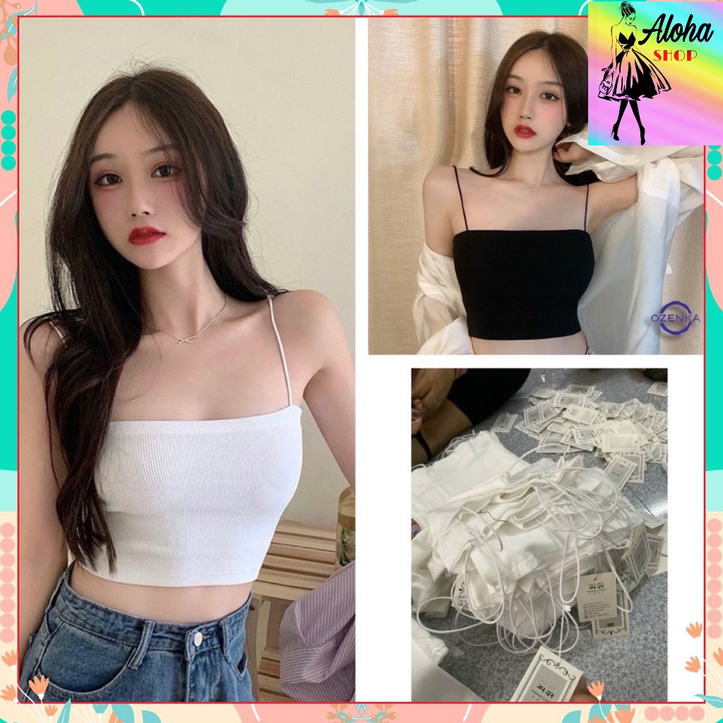 [ ẢNH THẬT ]  Áo dây bún aloha chất thun bozip, sợi dây bún, 2 màu Đen, Trắng siêu rẻ