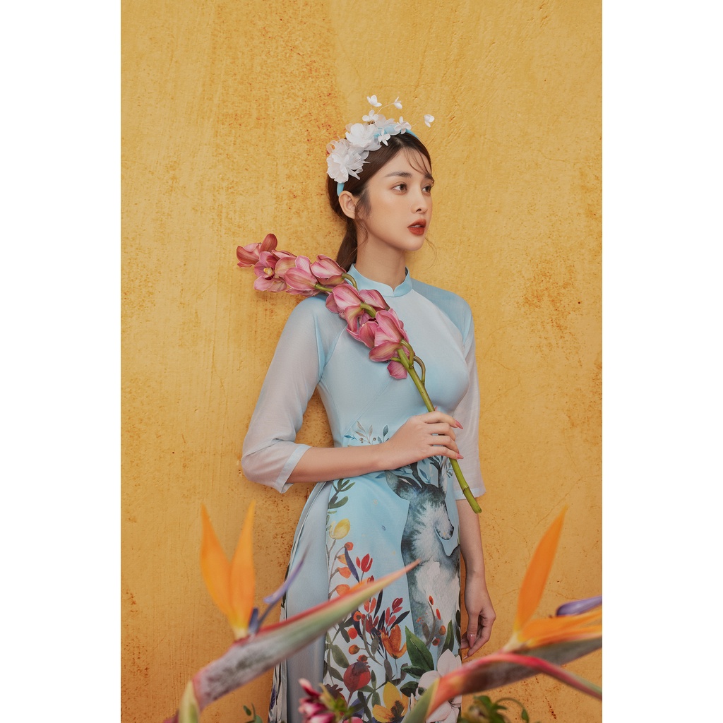 Áo dài xanh con nai, quần xanh 1AD1031 ADORE DRESS