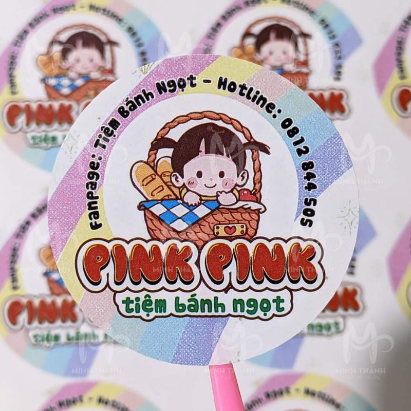 1000 tem giấy 4*4 cm, cán màng, cắt sẵn, miễn phí thiết kế . tem nhãn dán ly cà phê, trà sữa, ăn vặt.