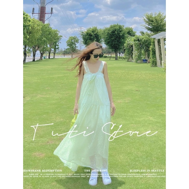 Đầm 2 dây cột nơ tiểu thư MOCHI DRESS xanh mint